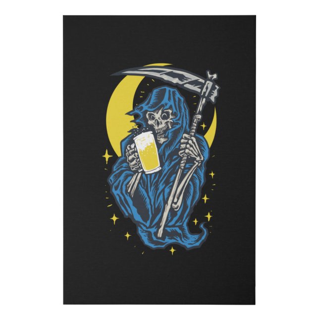 Grim Reaper Drinking Beer Faux Canvas Print (Front)