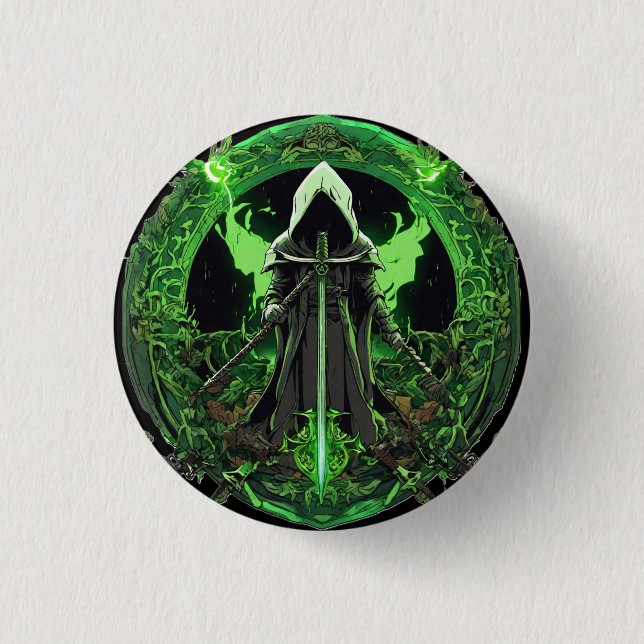 Grim Reaper Emblem In Green6 Button (Front)