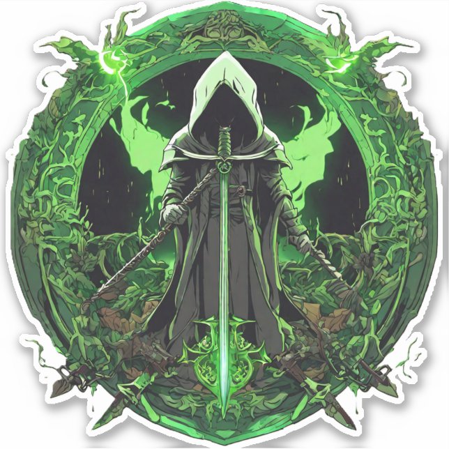 Grim Reaper Emblem In Green6 Sticker (Front)