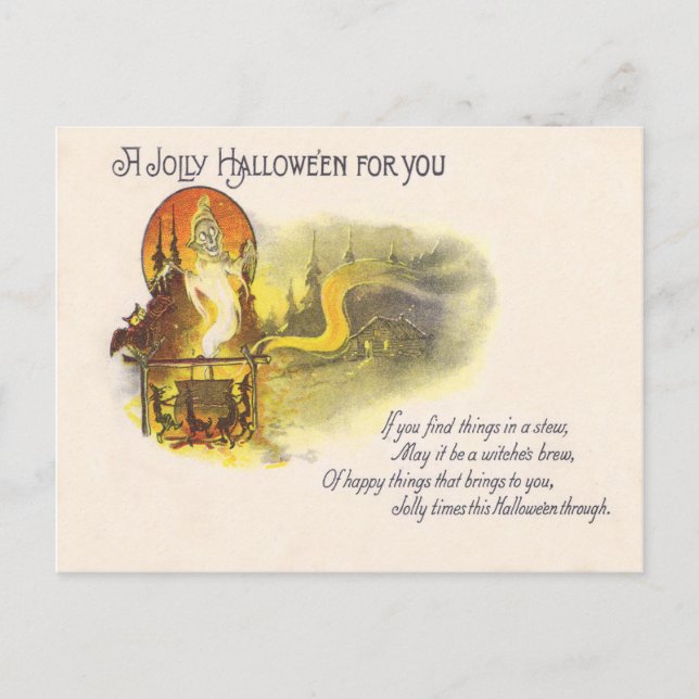 Grim Reaper Full Moon Owl Witch Caldron Postcard (Front)