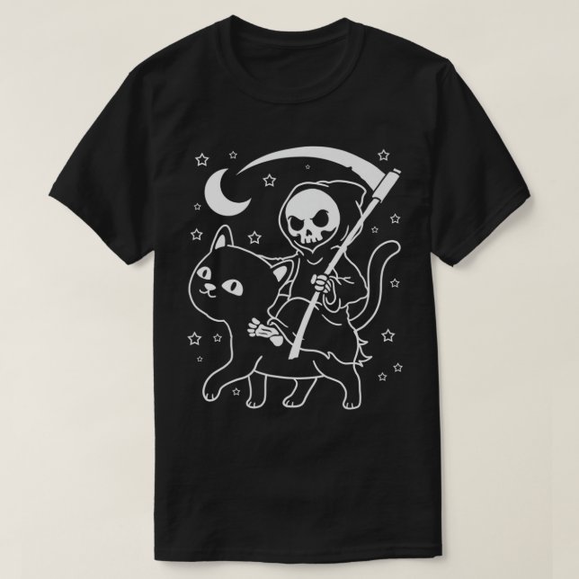 Grim Reaper  Goth Clothes Punk Emo Cat Grim Reaper T-Shirt (Design Front)