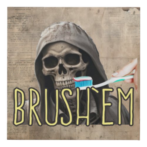 grim reaper gothic bathroom teeth brushing faux canvas print