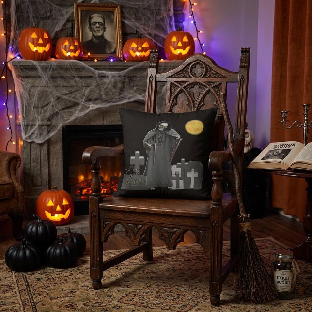 Grim Reaper Graveyard Throw Pillow (Creator Uploaded)