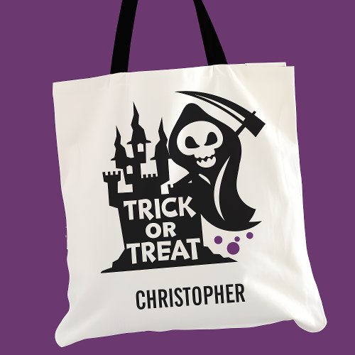 Grim Reaper Halloween Personalized Trick Or Treat Tote Bag