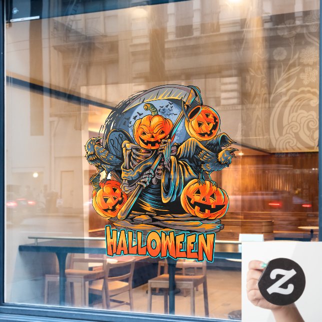 Grim Reaper Halloween Pumpkin Head Window Cling (Cafe Window)