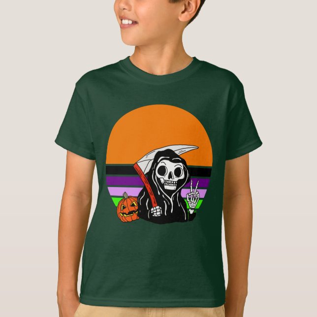 Grim Reaper - Halloween Sunset Jack O'Lantern T-Shirt (Front)
