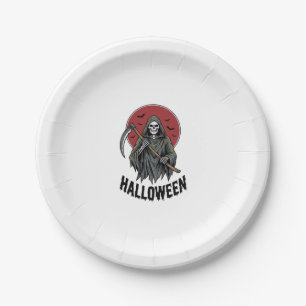 Grim Reaper Halloween Vintage Engraving Art_1 Paper Plates