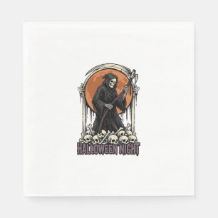 Grim Reaper Halloween Vintage Engraving White Shir Napkins