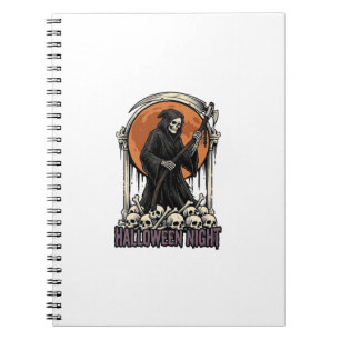 Grim Reaper Halloween Vintage Engraving White Shir Notebook