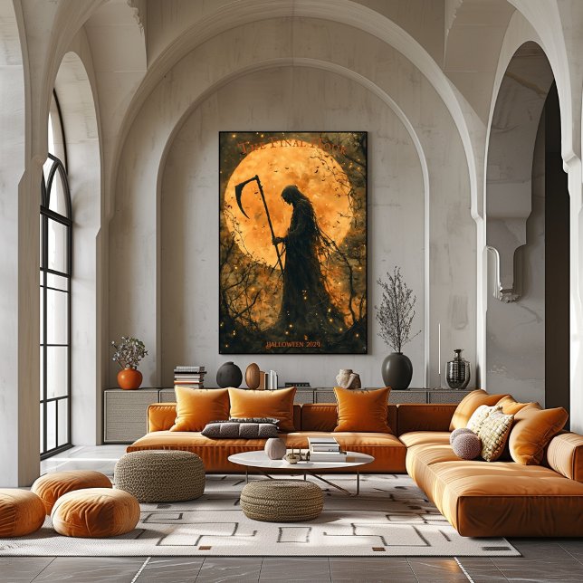 Grim Reaper Halloween with Full Moon and Scythe  Poster (Creator Uploaded)