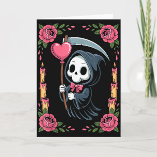 Grim Reaper Heart Balloon Rose Candle Spooky Goth Card