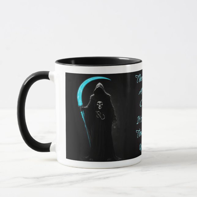 Grim Reaper Holding An Electric Blue Scythe  Mug (Left)
