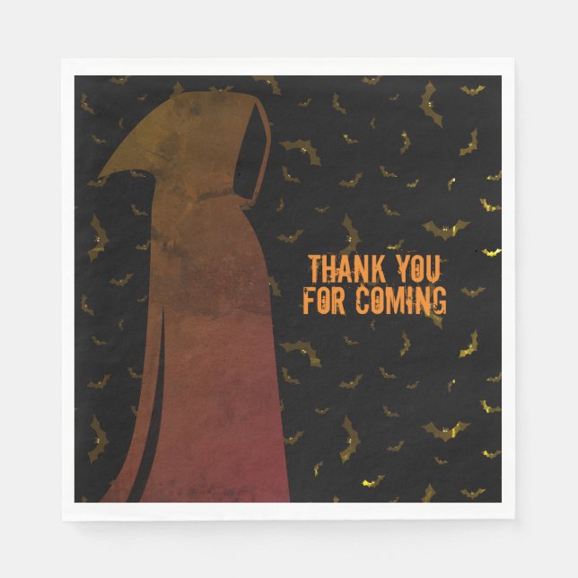Grim Reaper Hooded Creepy Flying Bats Halloween Napkins (Front)