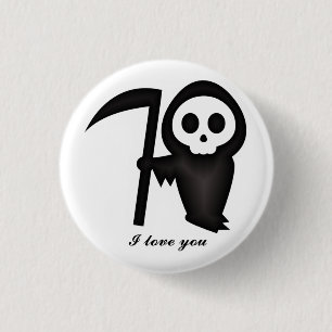 Grim Reaper I love you Death Skeleton Button