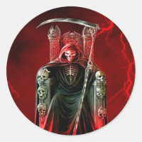 Grim Reaper On His Throne Classic Round Sticker
