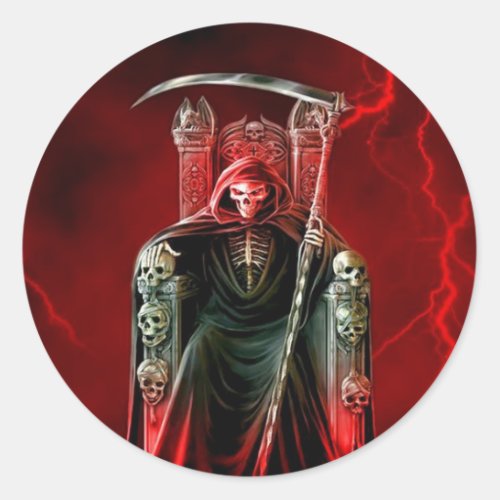 Grim Reaper On His Throne Classic Round Sticker