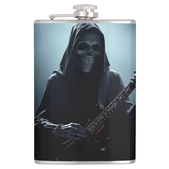 Grim reaper on stage with guitar flask (Front)