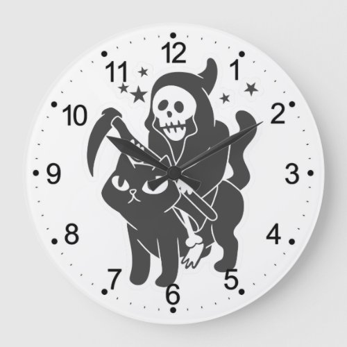 Grim reaper riding a cat _ Choose background color Large Clock