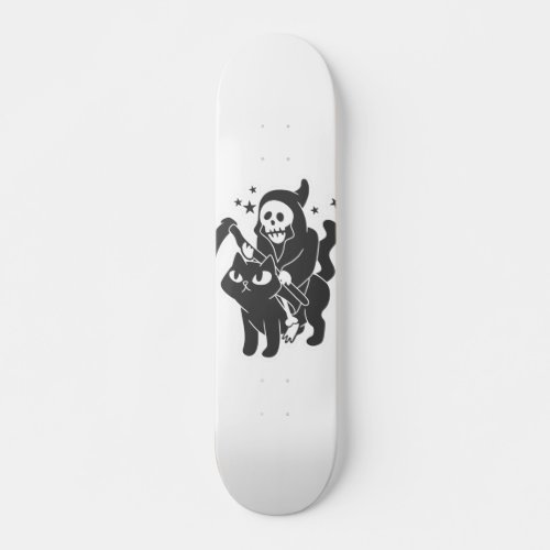 Grim reaper riding a cat _ Choose background color Skateboard