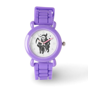 Grim reaper riding a cat - Choose background color Watch