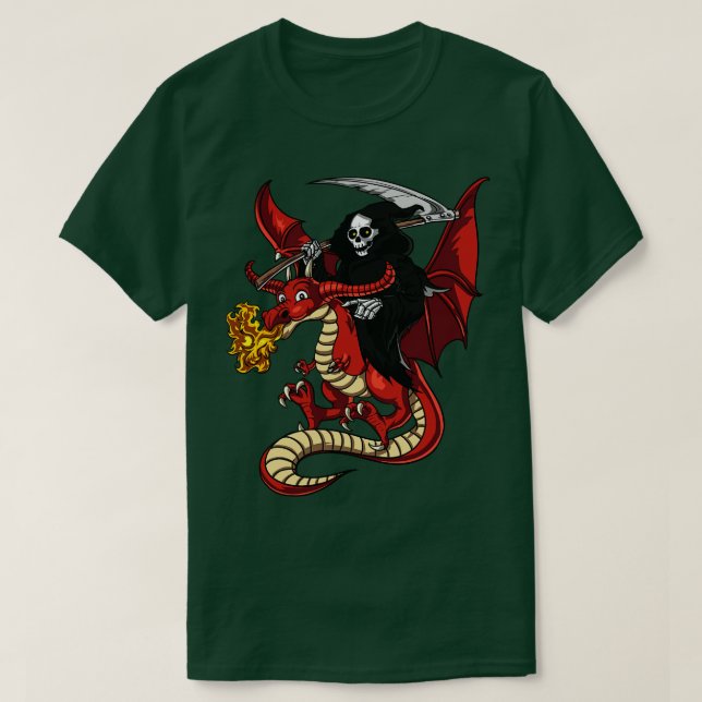 Grim Reaper Riding Dragon T-Shirt (Design Front)