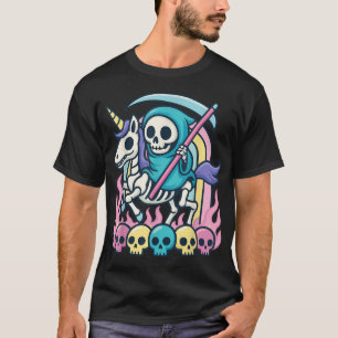 Grim Reaper Riding Skeleton Unicorn Halloween  T-Shirt