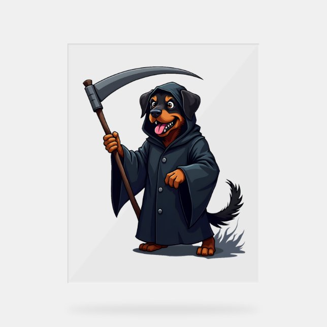 Grim Reaper Rottweiler Dog Acrylic Sign (Front)