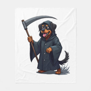Grim Reaper Rottweiler Dog Fleece Blanket