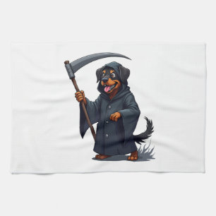 Grim Reaper Rottweiler Dog Kitchen Towel