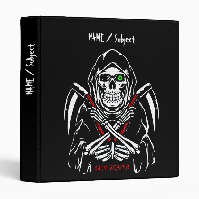 Grim Reaper Scythe Death Skeleton Bones Halloween  3 Ring Binder (Front/Spine)