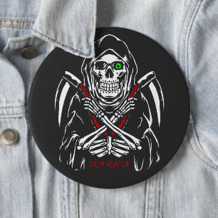 Grim Reaper Scythe Death Skeleton Bones Halloween Button