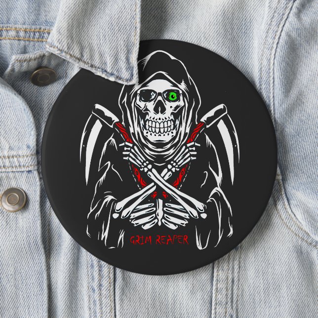 Grim Reaper Scythe Death Skeleton Bones Halloween  Button (In Situ)