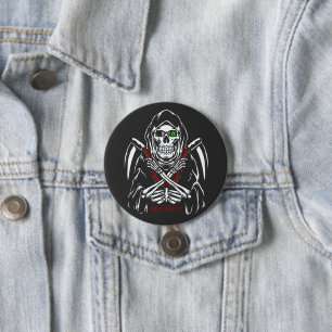 Grim Reaper Scythe Death Skeleton Bones Halloween Button