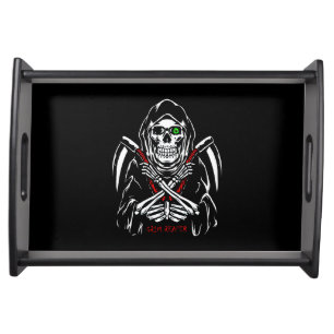 Grim Reaper Scythe Death Skeleton Bones Halloween Serving Tray
