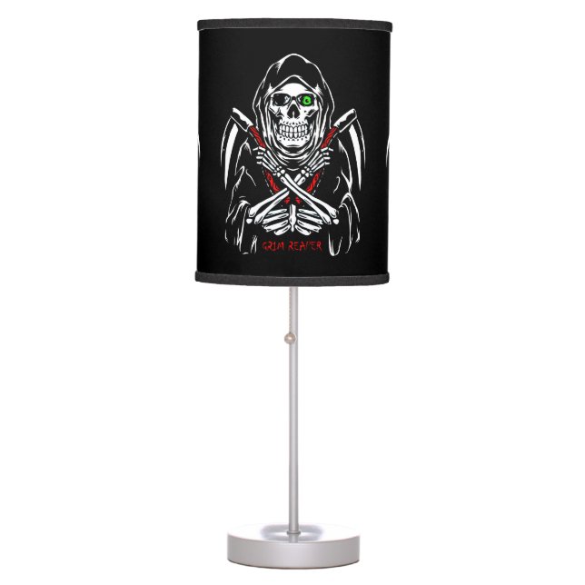 Grim Reaper Scythe Death Skeleton Bones Halloween Table Lamp (Front)