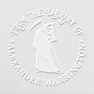 Grim Reaper Silhouette #2 Round Library Book Name Embosser