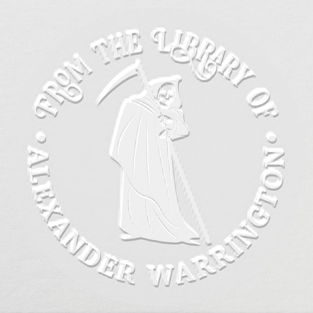 Grim Reaper Silhouette #2 Round Library Book Name Embosser (Design)