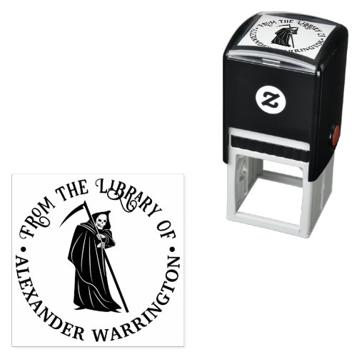 Grim Reaper Silhouette 2 Round Library Book Name Self_inking Stamp