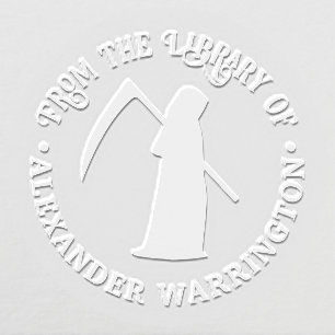Grim Reaper Silhouette Round Library Book Name Embosser