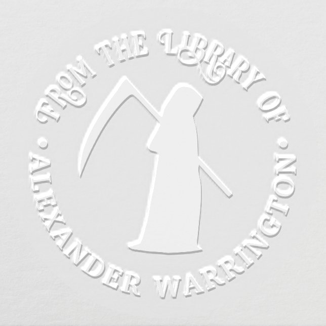 Grim Reaper Silhouette Round Library Book Name Embosser (Design)