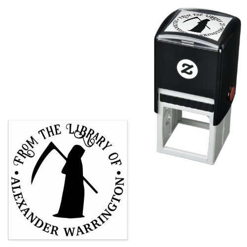 Grim Reaper Silhouette Round Library Book Name Self_inking Stamp