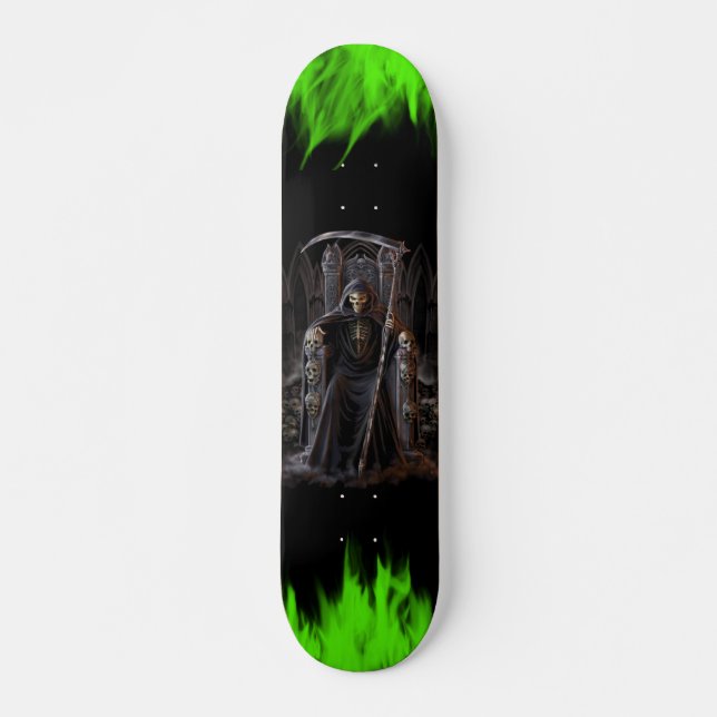 Grim Reaper Skateboard with Green Flames Deck (Front)