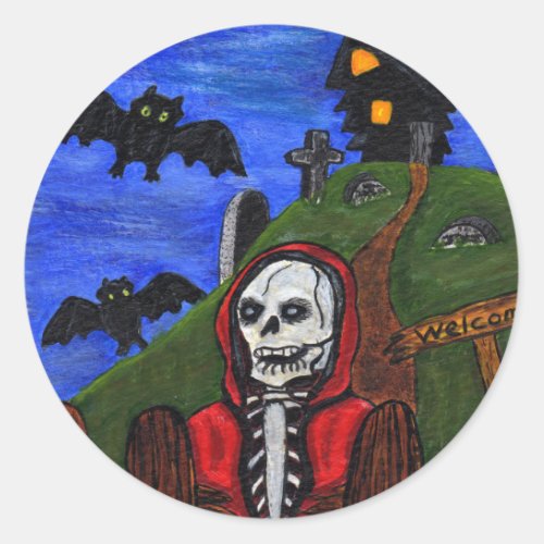 Grim Reaper Skeleton Bats Cemetery Classic Round Sticker