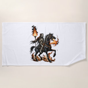 Grim Reaper Skeleton Riding Horse Flames Beach Towel