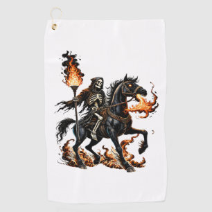 Grim Reaper Skeleton Riding Horse Flames Golf Towel