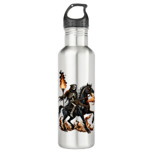 Grim Reaper Skeleton Riding Horse Flames Stainless Steel Water Bottle