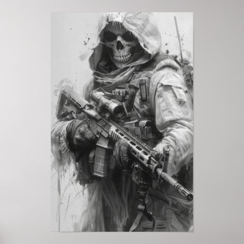 Grim Reaper Skeleton with Assault Rifle Poster