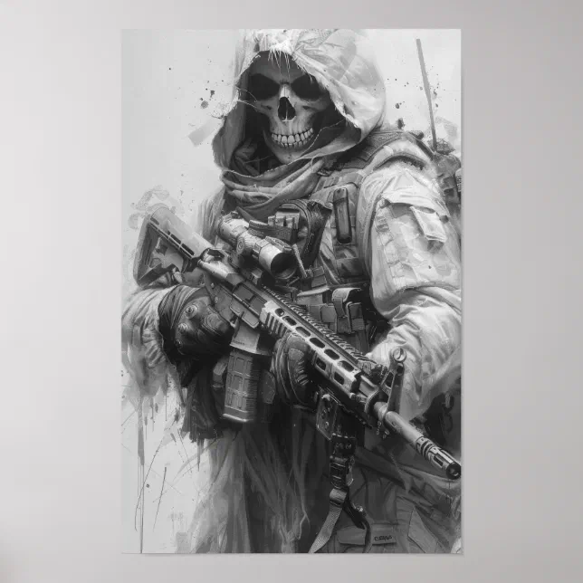 Grim Reaper Skeleton with Assault Rifle Poster | Zazzle