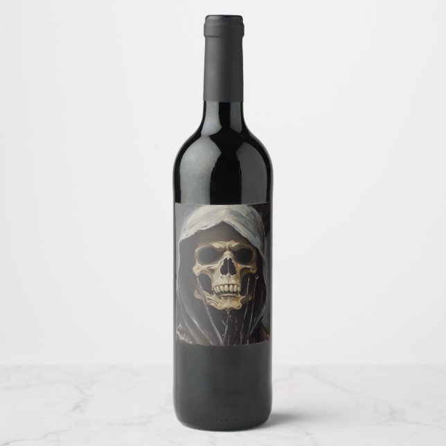 Grim Reaper, Skull, Death, Halloween, Horror,  Wine Label (Front)