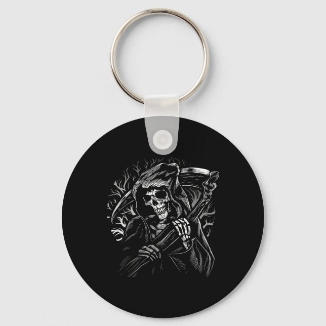 grim reaper skull death scythe dead gothic horror  keychain (Front)